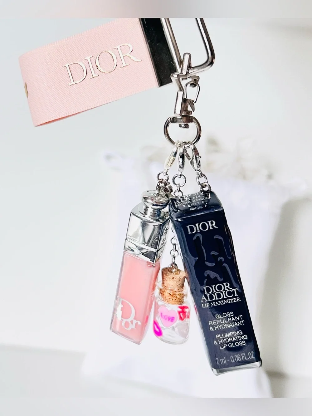 Dior Addict Lip Maximizer Plumping Gloss Mini  Keyfob Bag Charm Dustbag